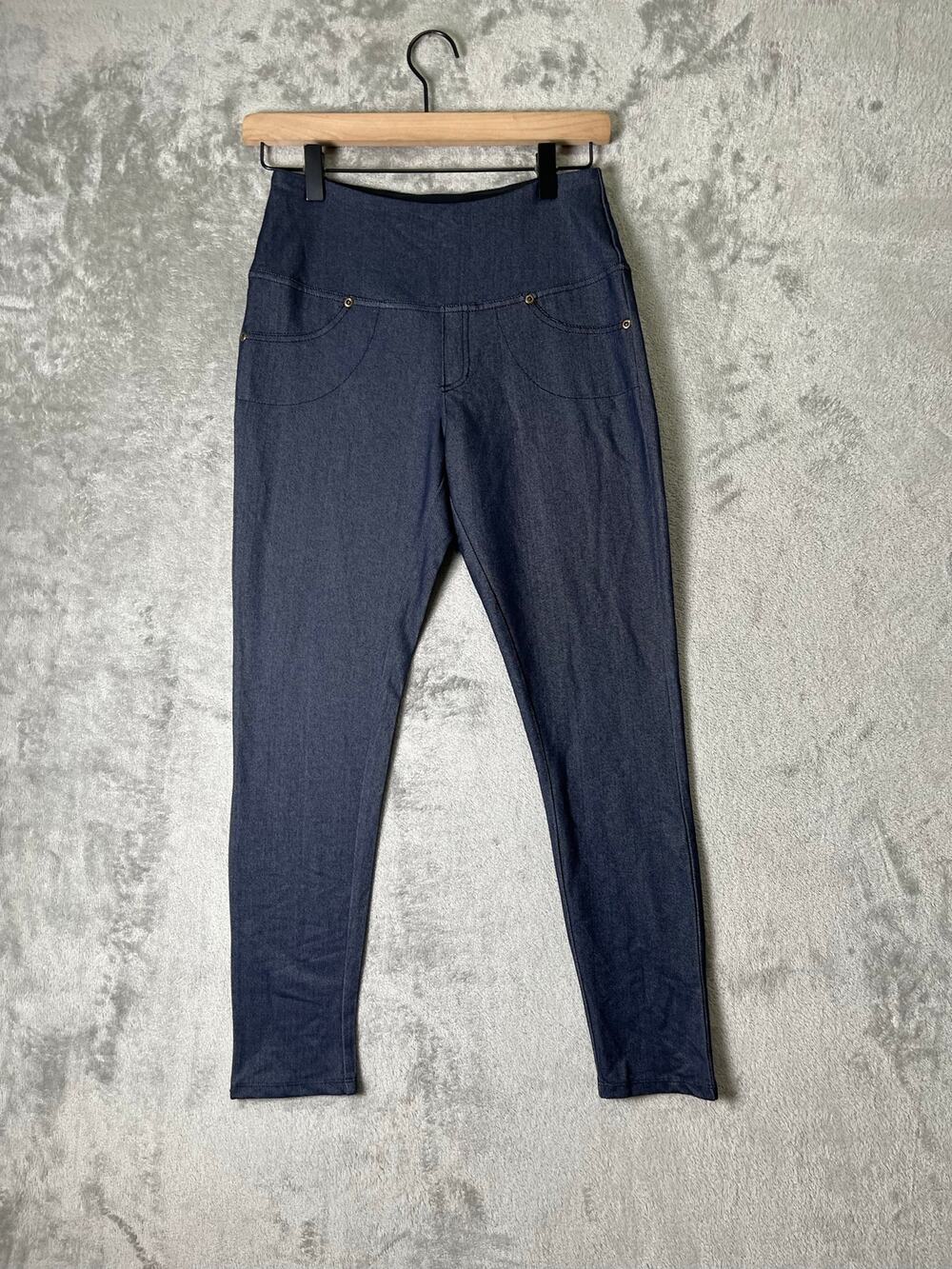 Ruby Ribbon Denim Look High Waisted Pull On Leggings M Blue Stretch Jeggings